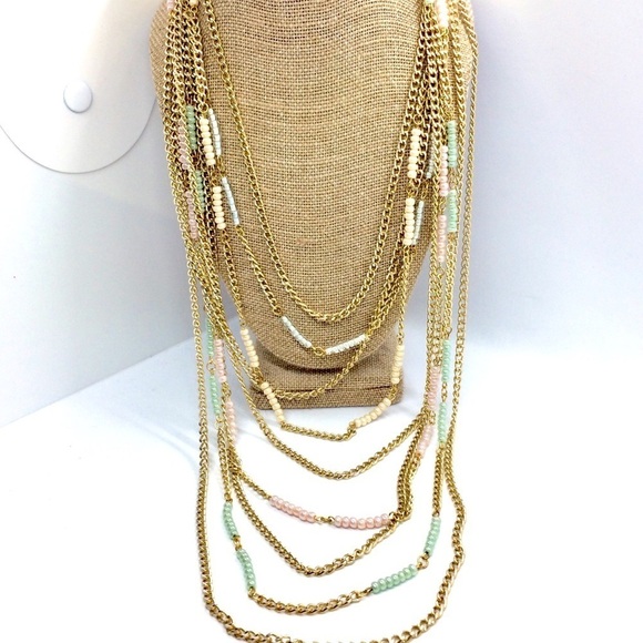 3/$30 MARCIELLI RODRIGUES PASTEL PEARL GOLD LAYERED NECKLACE BEADED BEADS BOHO - Picture 1 of 12